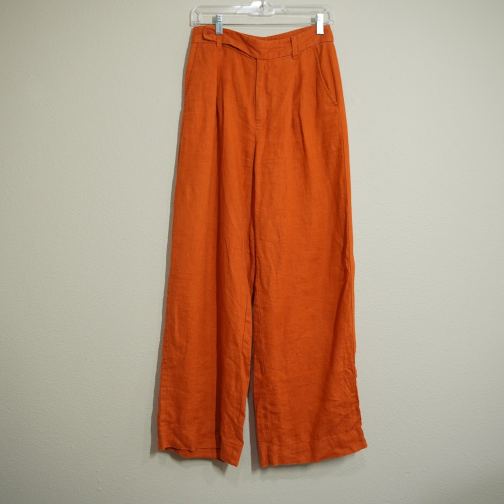 Madewell Women's Size 2 Burnt Orange Linen Wide Leg Pleated Trousers High Rise